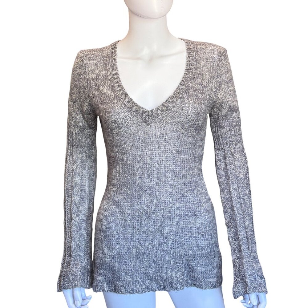 Next Era Couture Gray Knit V-Neck Sweater Ramie Acrylic Mohair Blend Womens Sz L